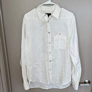 rag & bone Men's Cream Linen Button Down Shirt